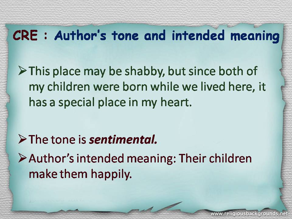 EVEINW....: CRE:Author's tone and intended meaning
